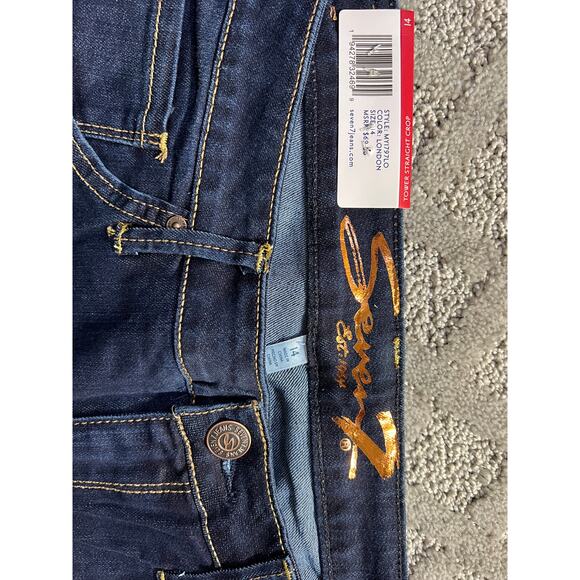 Seven7 Jeans Womens 14 Crop Straight Leg Fray Raw Hem Tower Dark Blue Tummy Con - Picture 5 of 10